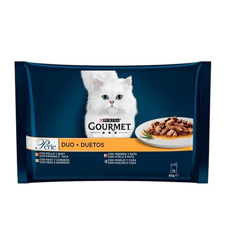 Purina Gourmet Perle Dúo Láminas de Carnes sobre para gatos Purina Gourmet Perle Dúo Láminas de Carnes sobre para gatos