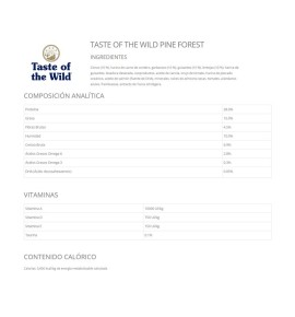 Taste Of The Wild Pine Forest Venado y Legumbres pienso para perros - Composición