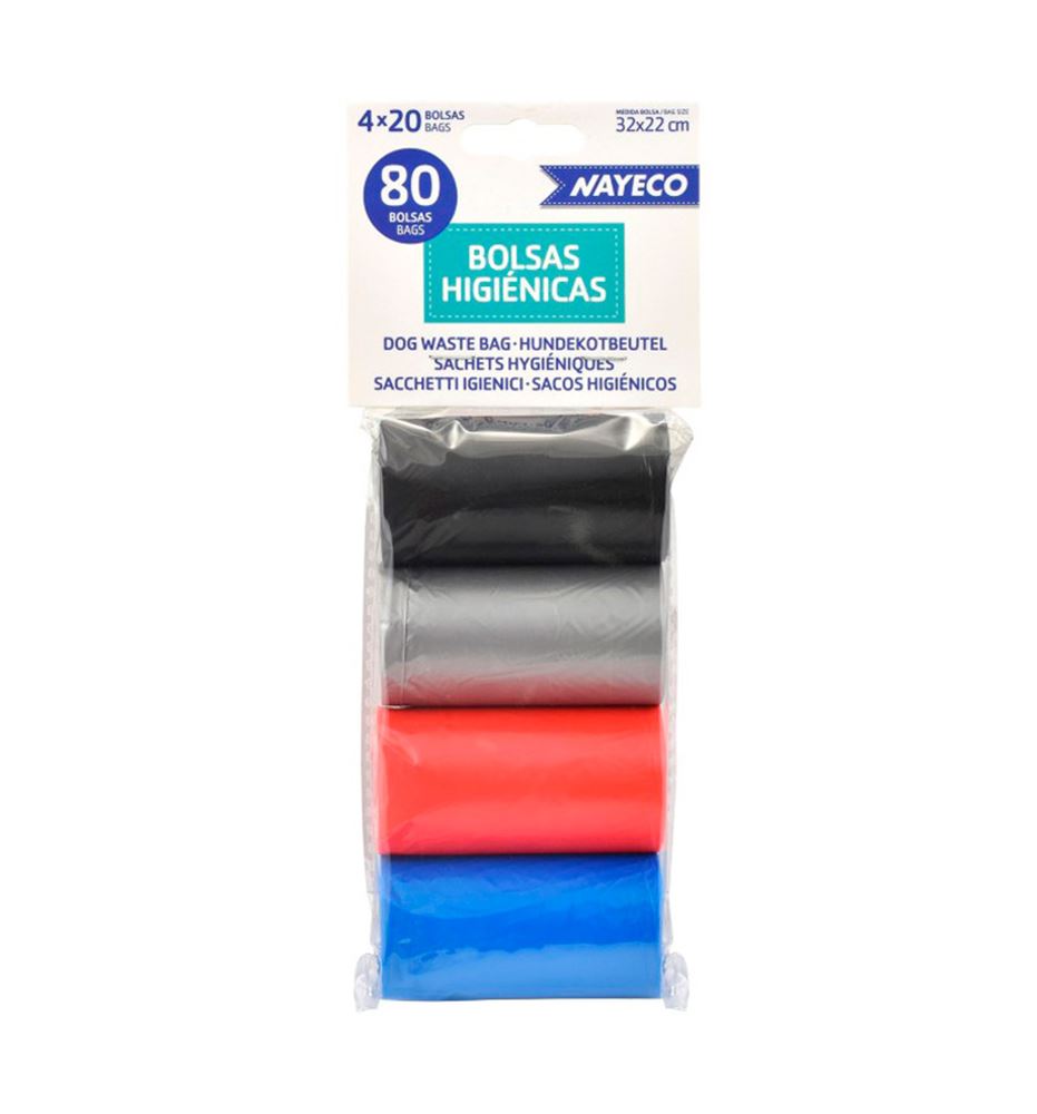 Nayeco bolsas higiénicas colores para perros - Pack 4 rollos